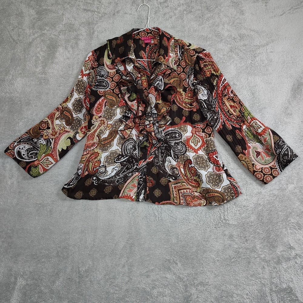 Sunny Leigh Shirt Women Medium Multicolor Floral Woodland Fairy Button Up Top